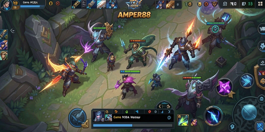 Tangkapan layar gameplay MOBA penuh aksi dari AMPER88.