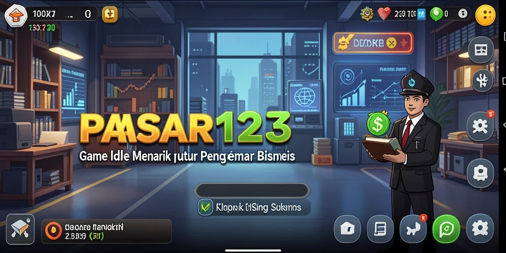 Tampilan gameplay PASAR123 yang menampilkan manajemen pasar yang adiktif.